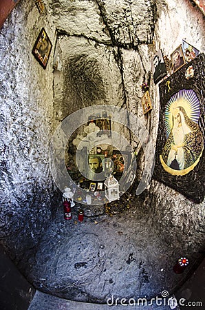 Praing cell of a saint in detail Editorial Stock Photo